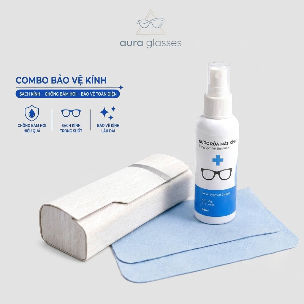 Combo Hộp Đựng Kính + Khăn Lau + Nước Lau Kính